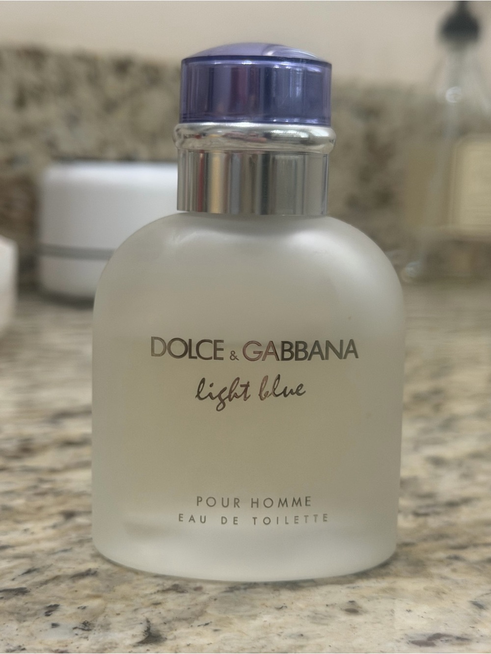 Dolce & Gabbana Light Blue Frosted Glass Bottle with Purple Cap